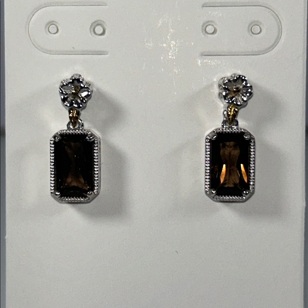 NWT Gems En Vogue Sterling Silver Palladium Genuine Smoky Quartz Earrings